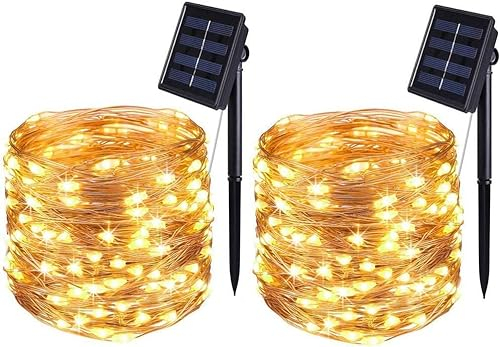 [2 Stück] Solar Lichterkette Aussen,BOLWEO 12M 120 LED Lichterkette Außen Wasserdicht Kupferdraht Beleuchtung für Weihnachten,Garten,Terrasse,Hof,Bäume,Party,Hochzeit,Innen/Außen Dekoration(Warmweiß)