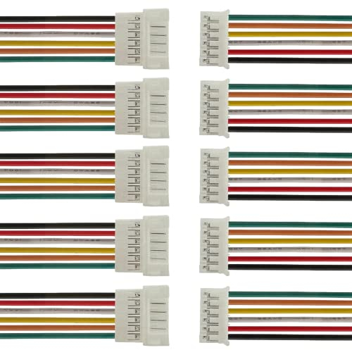 VUNIVERSUM Lot de 5 paires (10 pièces) Micro JST SH 1.25 1,25 mm 6 broches mâles femelles avec câble PVC 28AWG de 15 cm (1,25 mm, 6 broches)