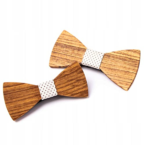 Hölz Fliege Vater-Sohn Fliegen Set, Handgearbeitete Natürliche Klassische Mode Hölzerne Krawatte Fliege für Hochzeiten, Aufführungen, Abschlussball, Partei und sogar tägliche Gebrauch (Ecru)