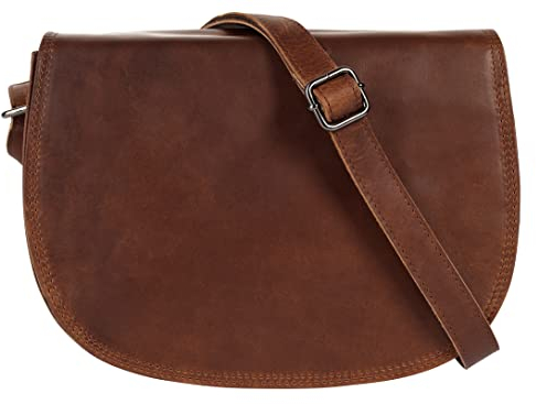 Cluty Umhängetasche Echt Leder Damen | Smartphonefach, Vintage Ledertasche, Messenger Bag, Crossbody Tasche, verstellbarer Schultergurt cognac | 021708