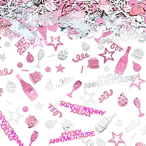 400pcs Confettis Anniversaire Décoration Table - Doré, Argenté, Noir avec Joyeux Anniversaire et Autres Dessins Chic (Rose)