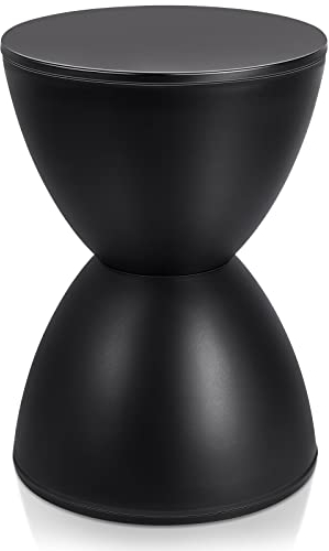 Leinuosen 42,5 cm H x 30 cm B kleiner Kunststoff-Beistelltisch schwarz Trommel-Beistelltisch Kunststoff Sanduhr moderner Beistelltisch rund Outdoor Hocker Beistelltisch für Kaffee Terrasse Indoor Home