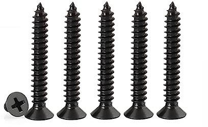 M4 Phillips Flat Head Self Tapping Screws, 50 PCS Black 30mm Carbon Steel Wood Screws for DIY Woodworking With Box