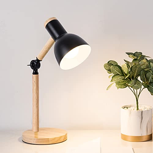 Chao Zan LED Leselampe im klassichen Holz-Design, Schreibtischlampe, Tischleuchte, Lampe mit verstellbarem Arm, Augenfreundliche, Arbeitsleuchte, Bürolampe, Nachttischlamp,ohne Leuchtmittel (Schwarz)