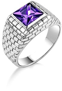 BySilverStone Jewelry Quadratisch Geschliffener Amethyst-Siegelring Aus Sterlingsilber, Amethyst-Statement-Ring Für Männer, Einzigartiger Violetter Stein Für Herren