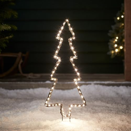 Lights4fun 120er Micro LED Tannenbaum Silhouette mit Timer warmweiß Strombetrieben Weihnachtsdeko Außen Weihnachtsbeleuchtung Außen
