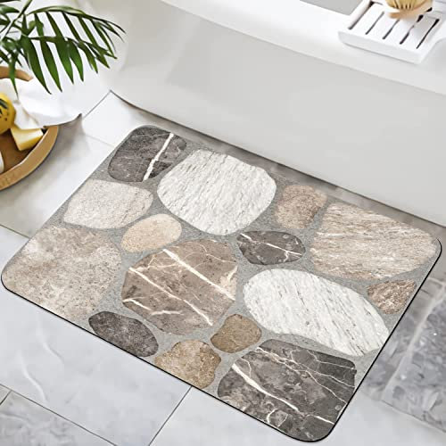 YISUMEI Badezimmerteppich 42x60 cm Badematte Gummisohle Rutschfester Waschbar Absorbierender Badvorleger Schnelltrocknend(Steinfliesenstruktur)