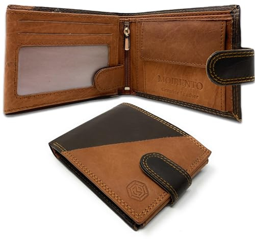 MOIRENTO Men's RFID Blocking Trifold Wallet, Genuine Leather Credit Card Holder with Multiple Slots, ID Photo Window & Large Design – Brown Tan