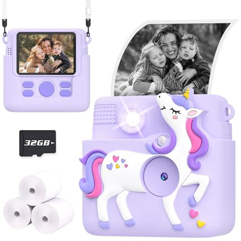 Ziegoal Kids Camera Instant Print, 1080P Cameras for Kids Girls Toys Age 6-8, Christmas Birthday Gift for 7 8 9 10 Year Old Girls, Kids Toys for Girls Age 3-12 with 3 Rolls Paper and a 32G Card-Purple