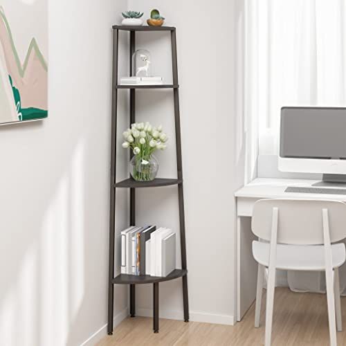 QJBSAVVA Eckregal, Schwerlastregal Trofast Regal Sideboard Blumenregal Geeignet für Abstellraum Schlafzimmer Wohnzimmer Balkon mit 4 Ablagen Schwarz 45,5x31,5x150 cm