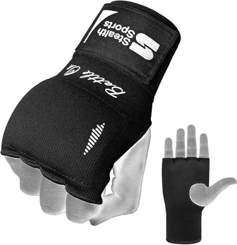 Stealth Sports Padded Inner Hand Wraps Men Women Junior Kids 75cm Long Elastic Wrist Straps Quick Gel Boxing Wraps MMA Punching Martial Arts Muay Thai Gel Under Mitts Bandages