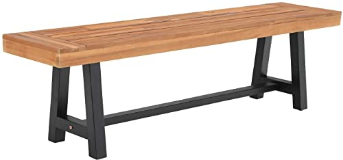 PHIVILLA Sitzbank 3 Sitzer aus Akazienholz Gartenbank Outdoor Holzbank Wetterfest, 160 cm Lange Parkbank aus Holz für 3 Personen, rückenfreie Ruhebank mit geölter Oberfläche für Garten, Veranda, Hof