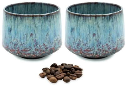 Pheniox | Cappuccino Tassen Set Tibet Blue | 2-teilig | 180 ml | hochwertige Tassen aus Steingut | ohne Henkel | spülmaschinenfest | Kaffee | Espresso | Mokka | Geschenk in modernem Design
