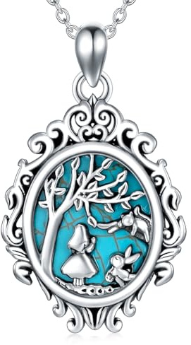 Reaii 925 Sterling Silver Alice in Wonderland Necklace with Natural Turquoise for Women Jewelry Gift