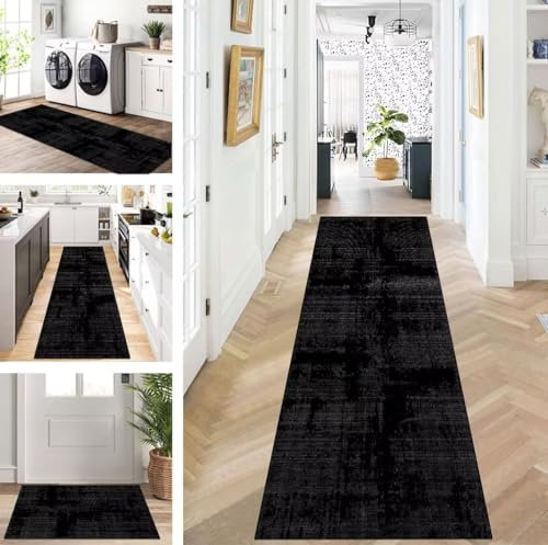 ZUZEKU Läufer Flur Küche Waschbar rutschfest 120X600cm Schwarz Lang Küchenteppich Flurteppich Teppich Fur Korridor Wohnzimmer Schlafzimmer Meterware Anpassbar