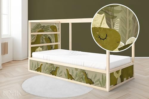 Unik Nordic Aufkleber für IKEA KURA Hochbett, Dinos 5-Sticker-Set Oben, Bettaufkleber, Sticker für Kinderbett, Möbelfolie fürs Kinderzimmer, Bettfolie für Kinder, Set 5 Teilig