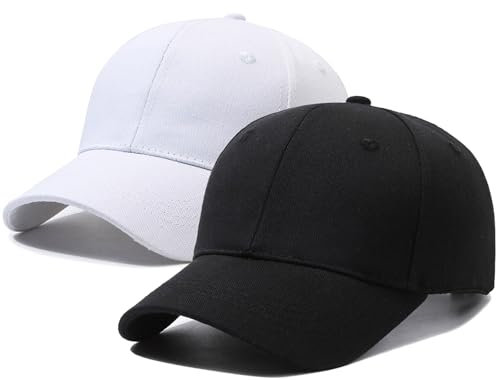 UILYNIU 2 Stück Weiße Schwarze Baseballkappe Cap Herren Damen Baumwoll Basecap Sonnenmütze Baseball Cap Herren Hüte Verstellbar