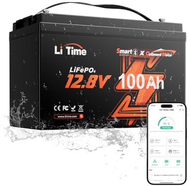 LiTime Batteria al Litio 12V 100Ah OBM per Barche, Batteria Marina LiFePO4 12V con Bluetooth, Max 15000 Cicli, Energia 1280Wh, Adatta per Motori da Traina, Nautico, Yacht, Motoscafo, Pesca
