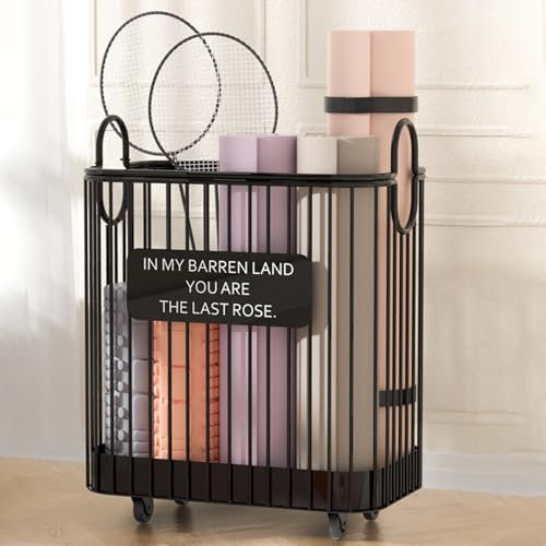 WXPXYBF Home Gym Equipment Storage Rack Dumbbell Kettlebells Weight Storage Holder Small Metal Utility Cart Wagon Basket for Yoga Mats,Foam Rollers, Resistance Bands