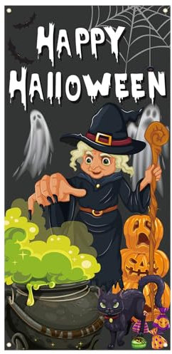 NQEUEPN Couverture de Porche d'halloween, 185 x 90 cm Décorations d'halloween Couverture de Porte Banderole de Porte Effrayante Halloween Panneau de Fond d'halloween pour Porte Halloween (Style 2)