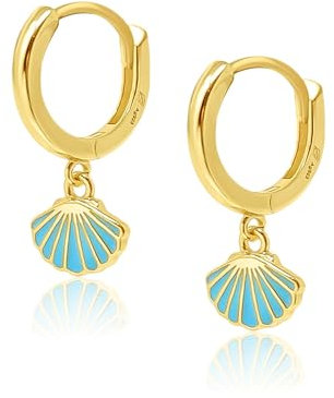 Mary & Jules Muschel Ohrringe Gold hängend, 925 Sterling Silber, vergoldet, aus reyceltem Silber, Creolen Gold mit hübschem, türkisem Muschel Anhänger, Sommer Ohrringe Gold hängend