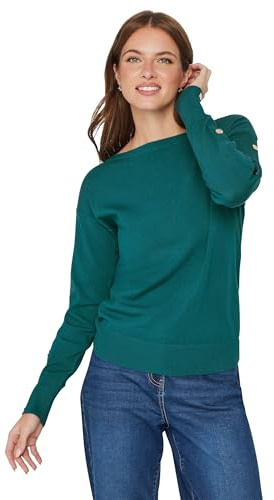 M&Co Teal Blue Button Sleeve Detail Jumper - Women's