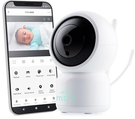 ETA Babyphone Mimi Smart I Full HD (1920 x 1080) und VGA I Android/IOS App I Bewegung, Geräusch, Raumtemperaturerkennung I Zwei-Wege-Audio I Infrarot-Nachtsicht I 6 Schlaflieder