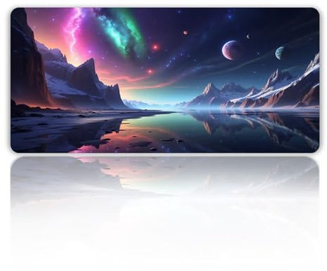 Hixingo 3D Mauspad XXL/XL/L, Gaming Mauspad, Aurora-Landschaft Mauspad mit Anti-Rutsch Gummiboden, Vernähte Kanten Mousepad, Mouse pad für Büro Zuhaus (600x300x3mm,Planet)