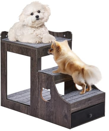 VEVOR Pet Bunk Bed with Removable Stairs, Dog/Cat Window Perch with Storage, Multi-Level Bed Window Perch Dog Bedside Sleeper Couch, Small Pet Seat Platform, Indoor Use (Gray)