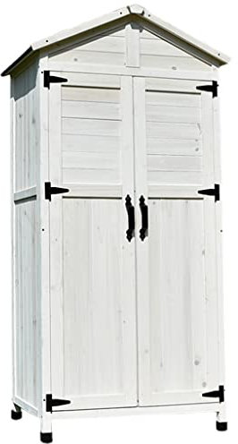 Großer Gartenschuppen aus Holz für den Außenbereich mit wetterfestem Design und Kunststofffüßen, ideal für Terrasse, Rasen und Pool, Werkzeugschrank für Hinterhof, Garage, Organisation (Größe: 168 cm