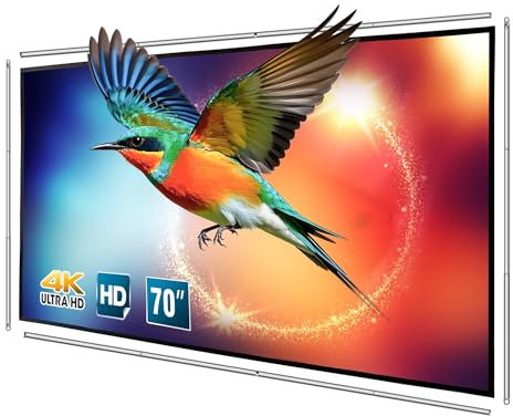 Foldable Projector Screen with Stainless Steel Telescopic Rod Combination Frame 16:9 HD 4K Anti-Crease Portable Projection Screen (70 inch)