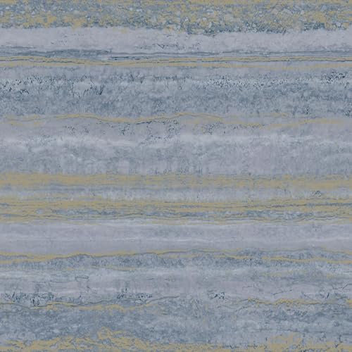 World of Wallpaper Strata Marble Effect Design Wallpaper for Living Rooms, Elegant Bedrooms, Feature Walls Metallic Highlights Blue/Gold 3101