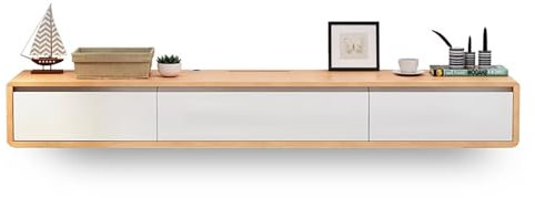 WLCNYL Modern Wall Mounted Floating TV Unit with 2 Drawers and Shelf for Under TV Storage Wood Color + White 220cm