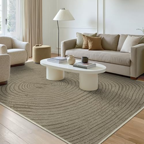 GENIMO Waschbarer Teppich, Baumringe Muster Modern Kurzflor rutschfest für Wohnzimmer, Schlafzimmer, Esszimmer, Skandinavischer Stil Carpet, Tiefgrün Natur, 120x170CM