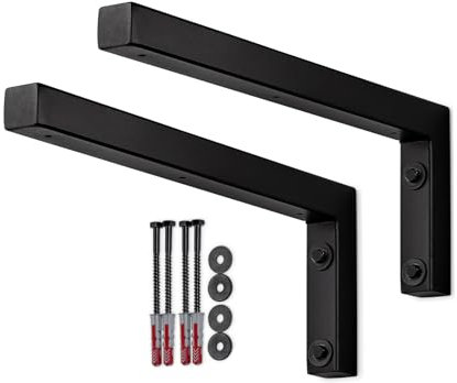 SOTOOLS 2 x Regalwinkel L-Winkel aus Stahl 400x150x30 Schwarz matt pulverbeschichtete Oberfläche, stabile Regalkonsole, auch für Waschtische