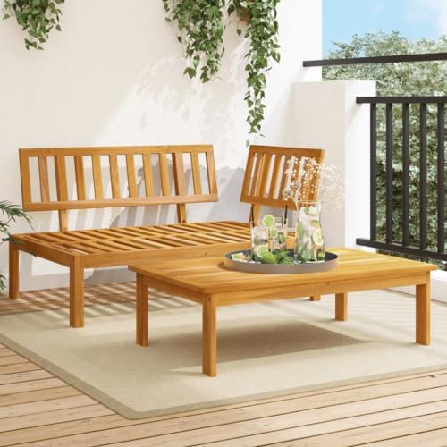 Gecheer 2-TLG. Gartenmöbel Set Garten Ecksofa mit Tisch Gartengarnitur Loungeset Sitzgruppe Sofa Gartenset Sitzgarnitur Garten Sofagarnitur aus Paletten Massivholz Akazie