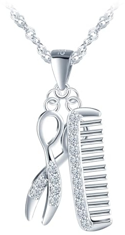 INFINIONLY Kreative Kamm Schere mit Zirkon Damen Halskette 925 Silber Barbier Ketten Anhänger mit 45cm Kette für Mädchen