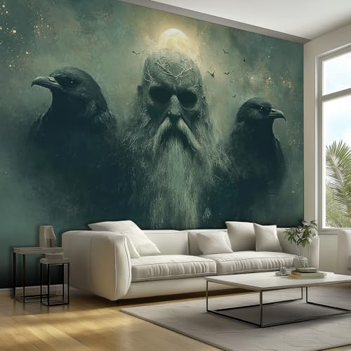 Generisch Fototapete Wand Wikinger, 3D Wandbilder 400x280, Gotischer Rabe Griechische Mythologie Vlies Tapeten für Poster Bilder Wand Deko Wohnzimmer, Schlafzimmer, Anpassbare Größe