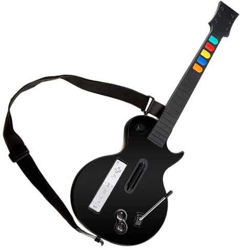 NBCP Manette de guitare sans fil pour Nintendo Wii - Compatible avec les jeux Guitar Hero et Rock Band 2 - Sangle réglable - Noir