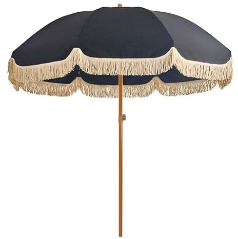 220 cm Noir Parasol de Jardin Inclinable À Franges, Parasol de Plage Portable Protection UV50+, Parasol de Terrasse Extérieur for Balcon, Piscine