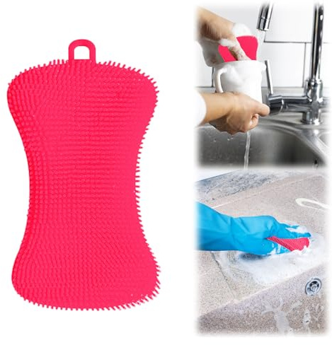 5 Pack Silicone Dish Sponges for Kitchen, Double Sided Silicone Dish Scrubber, Multipurpose Kitchen Scrubber Sponge, Vegetable Brush (Pink)