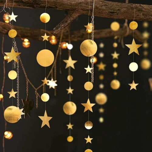 26Ft Goldstern-Garlands-Dekorationen Hängende Glitzernde Kleine Sterne Geburtstag Baby-Shower-Abschlussfeier-Dekoration Weihnachten Neujahrsvollmond-Sterne-Banner