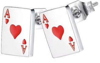 BlackAmazement 2er Set 316L Edelstahl Ohrstecker Ohrringe Herz Ass Spielkarte Zocker Poker Liebe silber rot Damen Herren