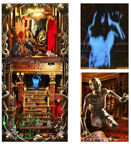 ETKVR Book Nook Kit, DIY Booknook Modell für Erwachsene, 3D Holz Puzzle | Buchstütze Buch Ecke mit Geisterillusion, Miniatur Puppenhaus Bücherregal Dekoration, Horror Spukhaus, Geschenk für Halloween