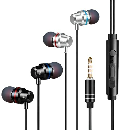 In Ear Kopfhörer mit Kabel, 2 Pack Kopfhörer mit Mikrofon und Lautstärkeregler, Headset mit 3.5mm Stereo Klinkenstecker für iPhone, Samsung, Huawei, Android Smartphones, Laptops, MP3 Player