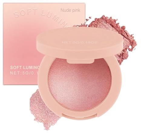 Blush Powder, Pink Powder Blush Face Makeup, Highly Pigmented Shimmer Cosmetics, Long-Lasting Buildable Beauty Products for Women Girls Travel Wedding Party