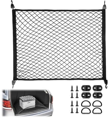 EUREKORA Auto Gepäcknetz Kofferraum Netztasche Elastisches Kofferraumnetz für Kfz SUV Heck Organizer Kofferraum Netztasche Gepäcknetz mit Befestigungshaken D-Ringe(100 x 80cm)