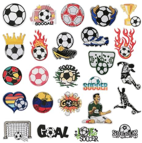 Fußball Aufnäher 25 Stück Gestickte Polyester Bügelflicken für Kleidung | Polyester Material, hitzeaktivierter Kleber, 2 Befestigungsarten, für T-Shirts, Jacken, Rucksäcke, Fußballfans & DIY Basteln