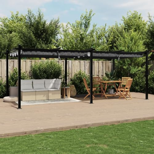IKAYAA Garten Pergola 3x6 m, Pavillon Aluminium Sonnendach mit Schiebedach, Gartenpavillon mit Ausziehbarem Dach, Pergola mit Markisenschutz, UV Beschattung, Anthrazit