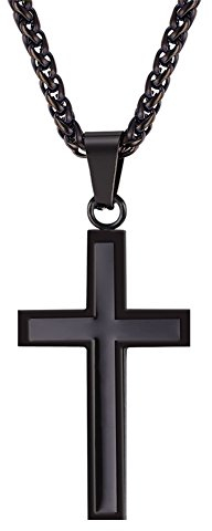 U7 Kette mit Kreuz Herren Halskette Anhänger mit Schwarz Emaille Lateinisch Kreuz Anhänger für Herren Halskette Schwarz Kruzifix Kette Edelstahl Simpel Latin KreuzKette Christen Schmuck für Jahrestag
